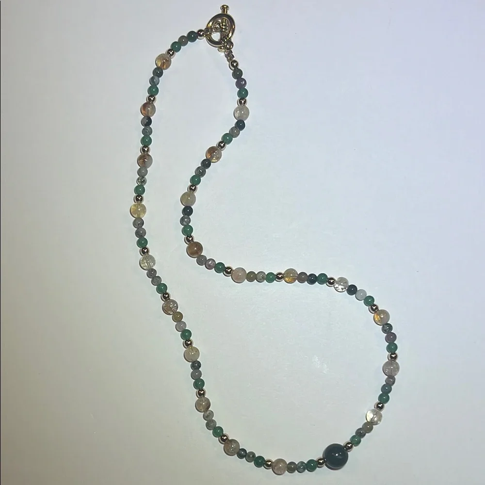 Handmade Moss Agate + Citrine + Green Aventurine Beaded Necklace * ✨